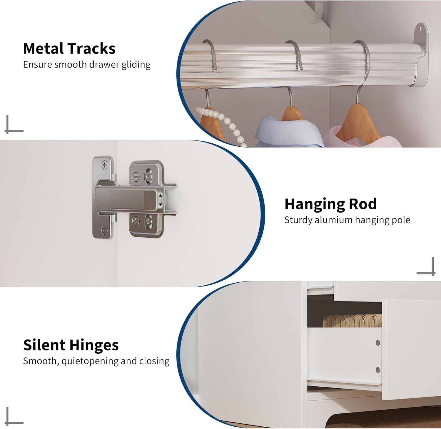 71" Armoire Wardrobe Closet, Modern Wooden Bedroom Armoire with 2 Drawers & 2 Doors and Adjustable Shelves，Clothing Storage Cabinet with Aluminum Hanging Rod, Locker