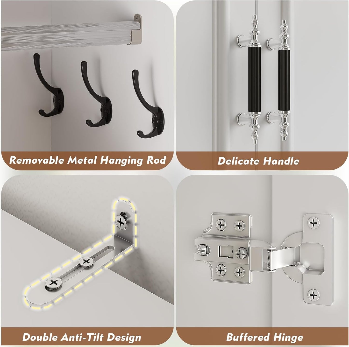 Armoire Wardrobe Closet with 2 Door & 3 Drawers, 74.8" Large Wardrobe Cabinet with Hanging Rod, Freestanding Modern Bedroom Armoire Storage Cabinet, White