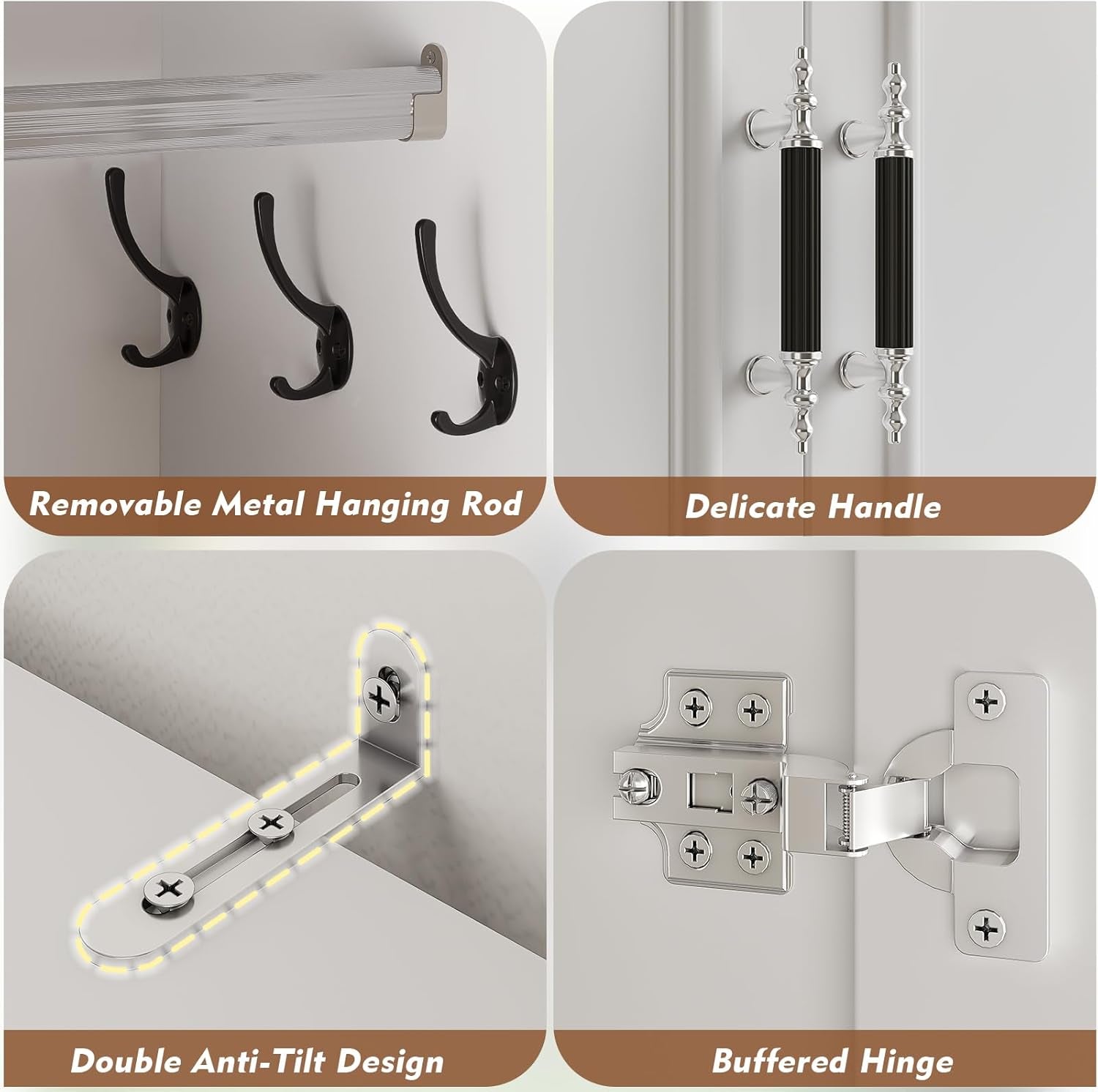 Armoire Wardrobe Closet with 2 Door & 3 Drawers, 74.8" Large Wardrobe Cabinet with Hanging Rod, Freestanding Modern Bedroom Armoire Storage Cabinet, White