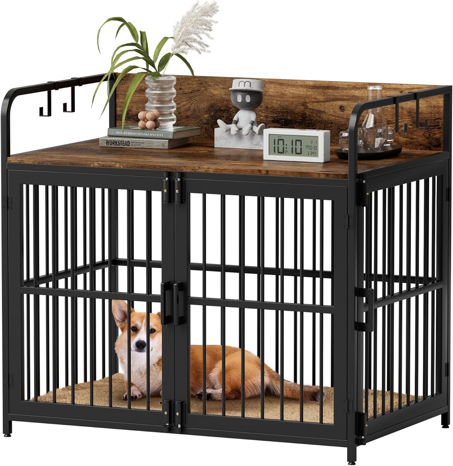 Dog Crate Furniture 32" Wooden Heavy Duty Dog Kennel with Double Doors Decorative Indoor Dogs House Side End Table