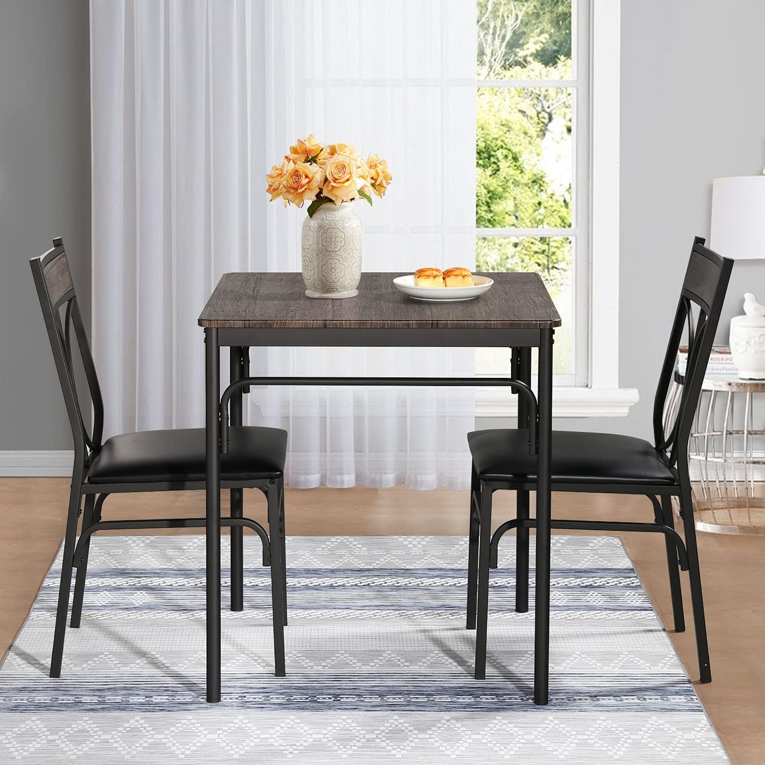 Kitchen Dining Room Table Set with 2 Chairs for Small Space, Apartment,Metal Steel Frame