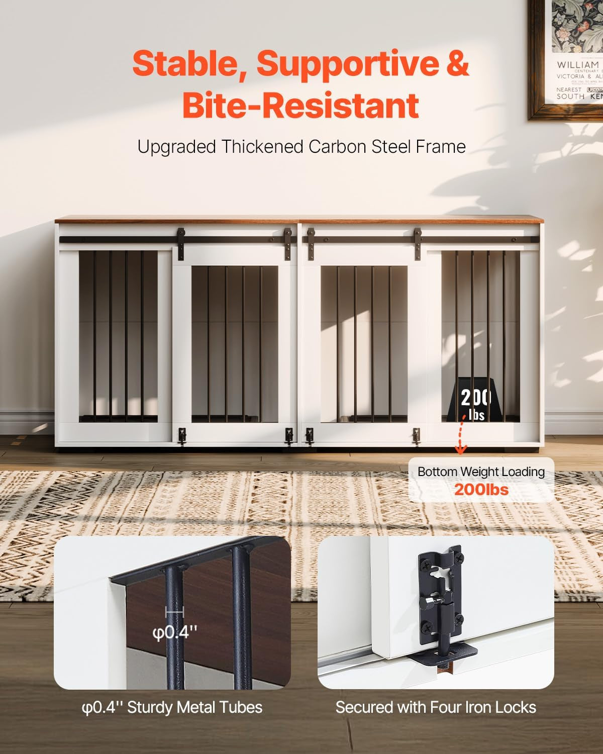 72"Dog Crate Furniture for 2 Dogs,Double Dog Crate Furniture with Double Sliding Doors,Large Dog Crate TV Stand with Removable Tray,Steel Frame Double Dog Crate for Small,Medium,Large Dogs White