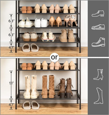 Shoe Rack, 5-Tier Shoe Storage Unit Flat & Slant Adjustable Shoe Organizer Shelf for 16 Pairs, Durable and Stable, for Entryway, Hallway, Closet, Dorm Room, Industrial, Rustic Brown BF01XJ01