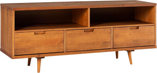 3-Drawer Mid Century Modern Wood TV Stand for Tv'S up to 65" Flat Screen Cabinet Door Living Room Storage Entertainment Center, 58 Inch, Caramel
