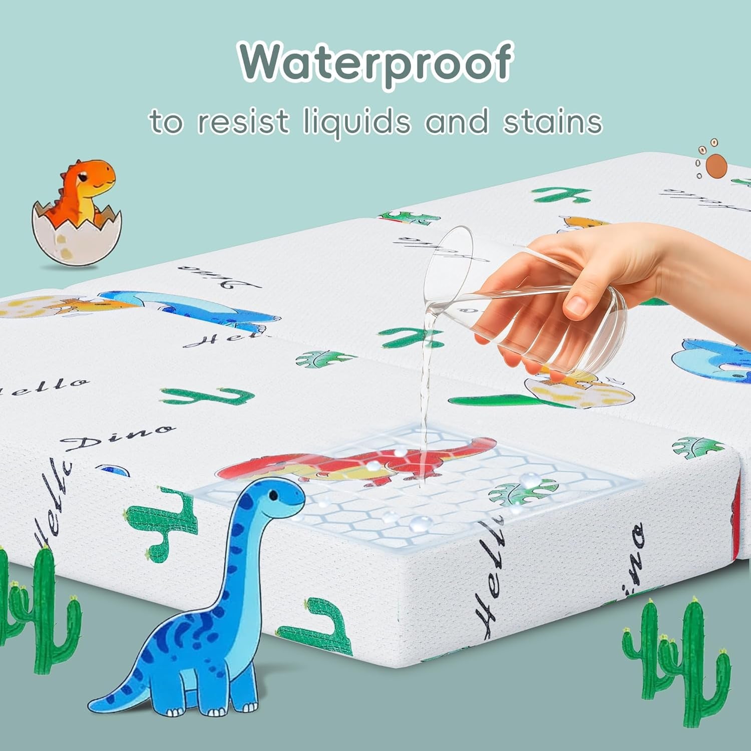 Trifold Pack and Play Mattress Portable Pack N Play Mattresses with Washable Cover Waterproof Travel Crib Mattress for Baby and Toddler Dinosaur Pattern - 38" X 26"
