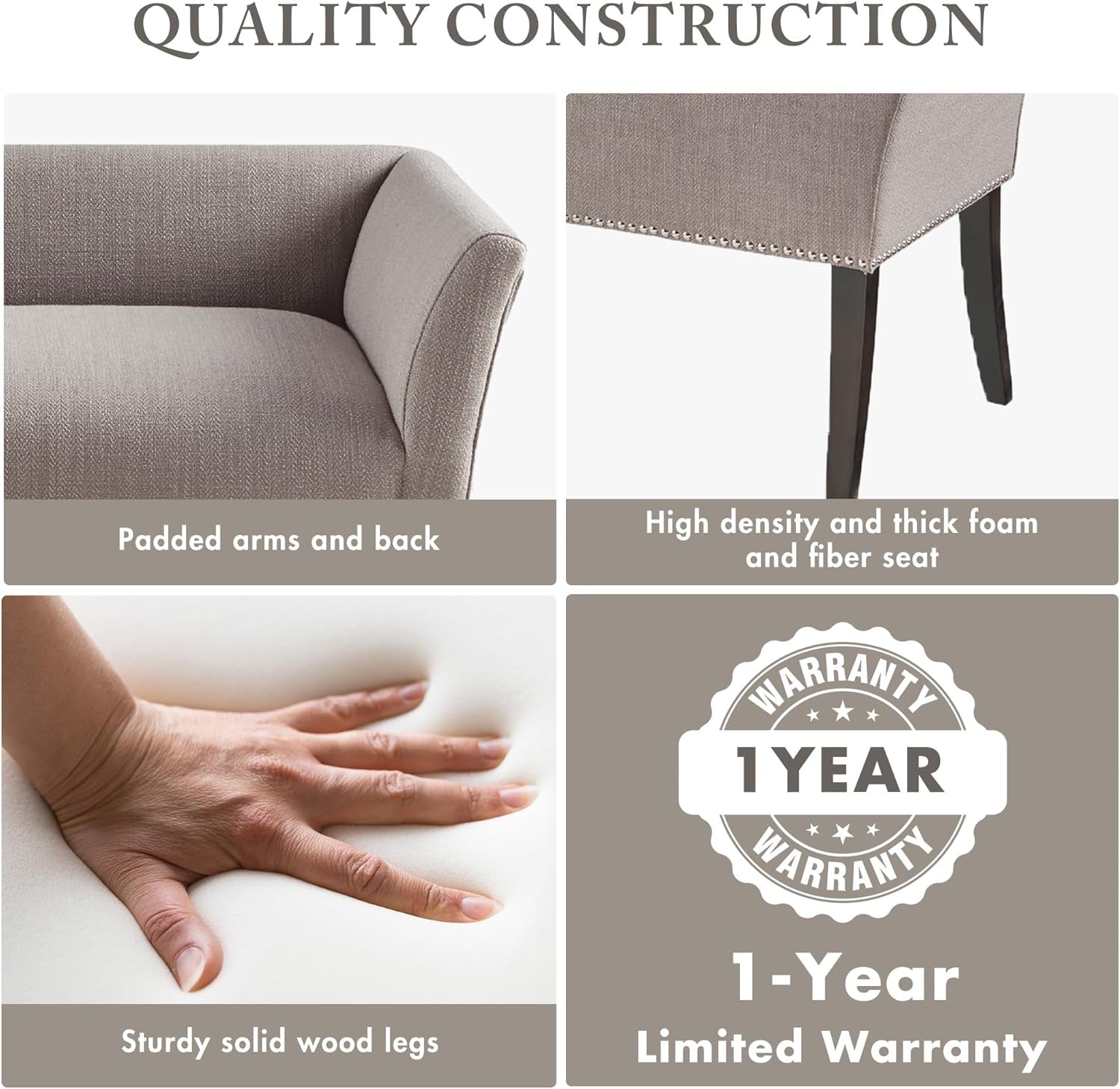 Accent Bench, Upholstered with Nailhead Trim, & Padded Seat Entryway Bench Small, End of Bed Bench with Back, 49.5" W X 19.25" D X 23" H, Grey