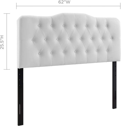 Annabel Tufted Button Faux Leather Upholstered Queen Headboard in White