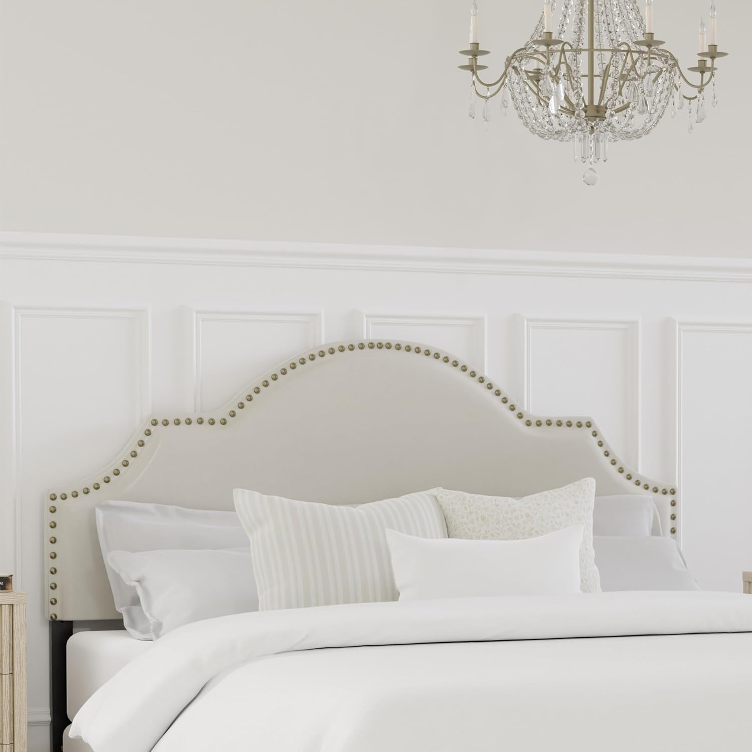 , Cynthia Upholstered Full/Queen Adjustable Headboard, Cream