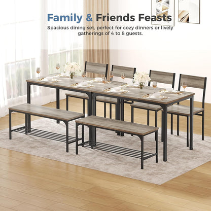 Dining Table Set, Dining Table for 4 with Bench, Kitchen Table, Space-Saving Ideal 4-Person Set for Dining Room Kitchen Apartment Corner Grey 4 Pack