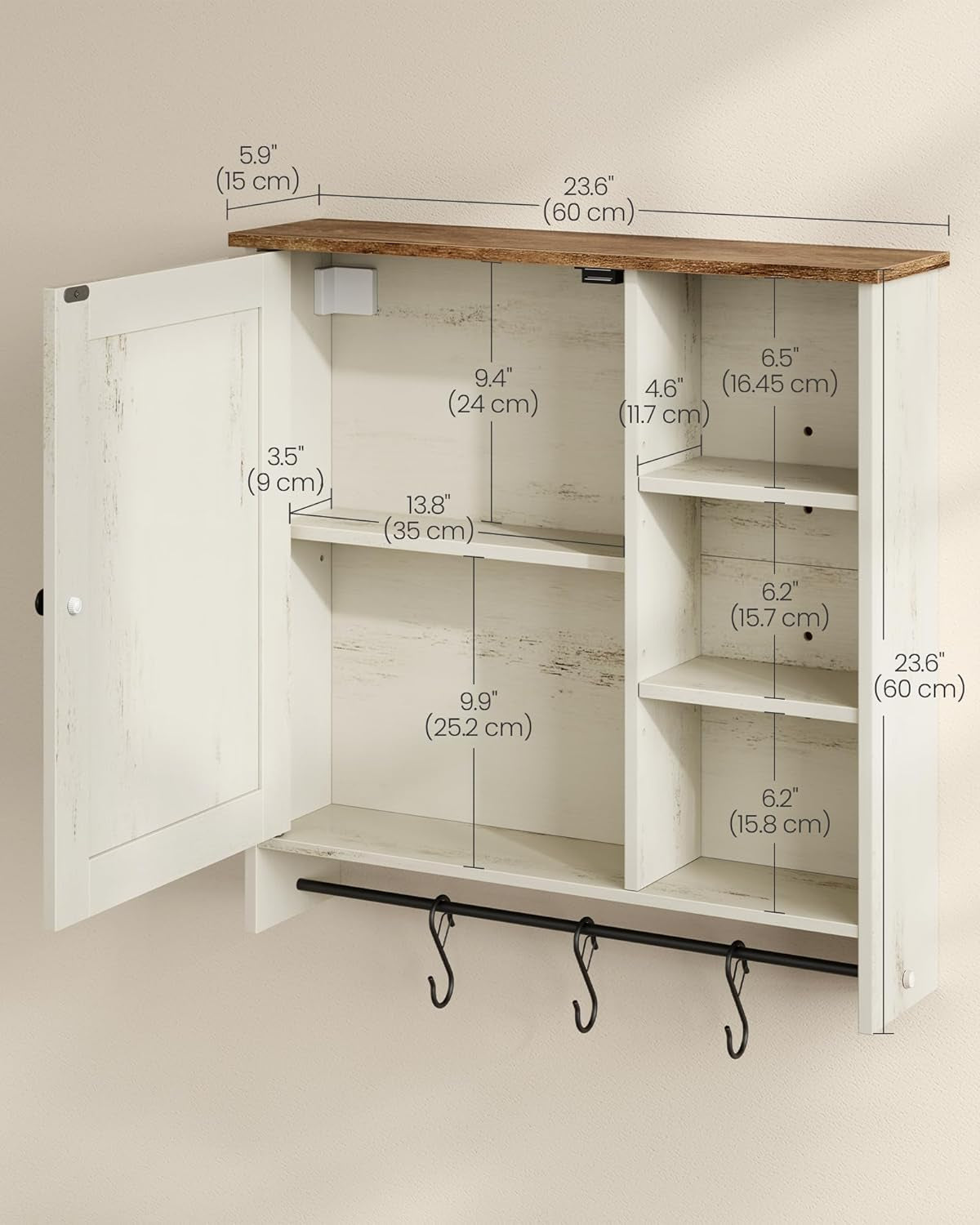 Bathroom Wall Mounted Storage Cabinet, Superfast Toolless Assembly, over the Toilet Hanging Medicine Cabinet with Adjustable Shelves & Door, for Kitchen/Pantry, Rustic White UBBC113WJ04S