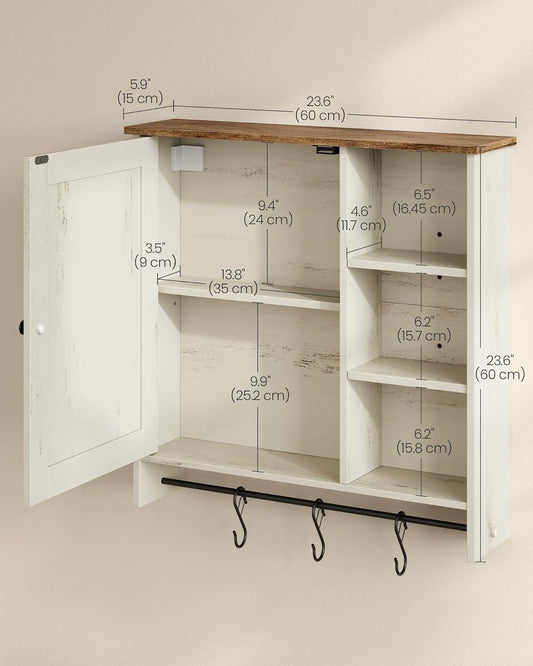 Bathroom Wall Mounted Storage Cabinet, Superfast Toolless Assembly, over the Toilet Hanging Medicine Cabinet with Adjustable Shelves & Door, for Kitchen/Pantry, Rustic White UBBC113WJ04S