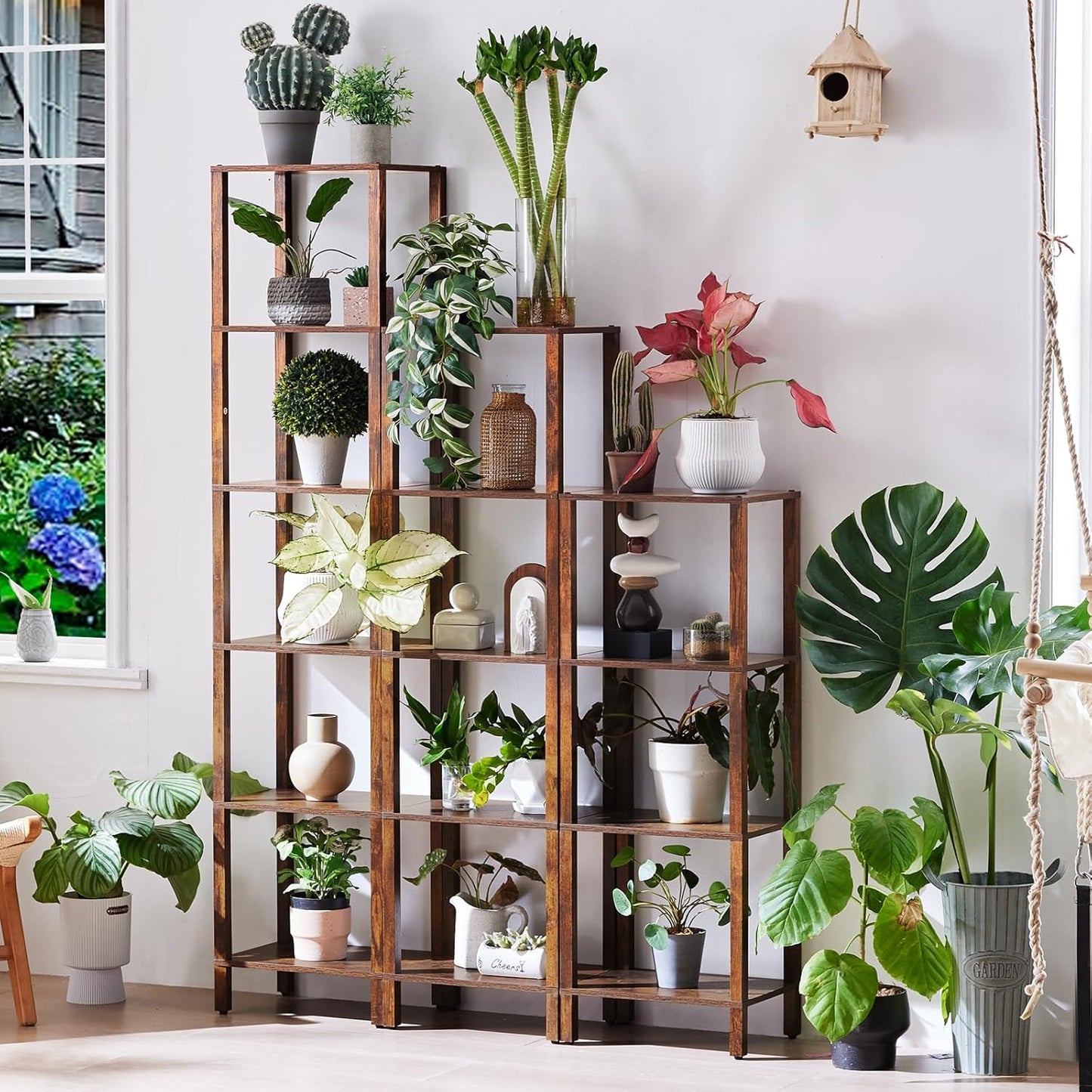 4 Tier Tall Wooden Bookshelf with Storage - Small Bookcase for Small Spaces, Shelf for Living Room, Office, Bedroom, Kitchen - Industrial Retro Brown Book Shelf