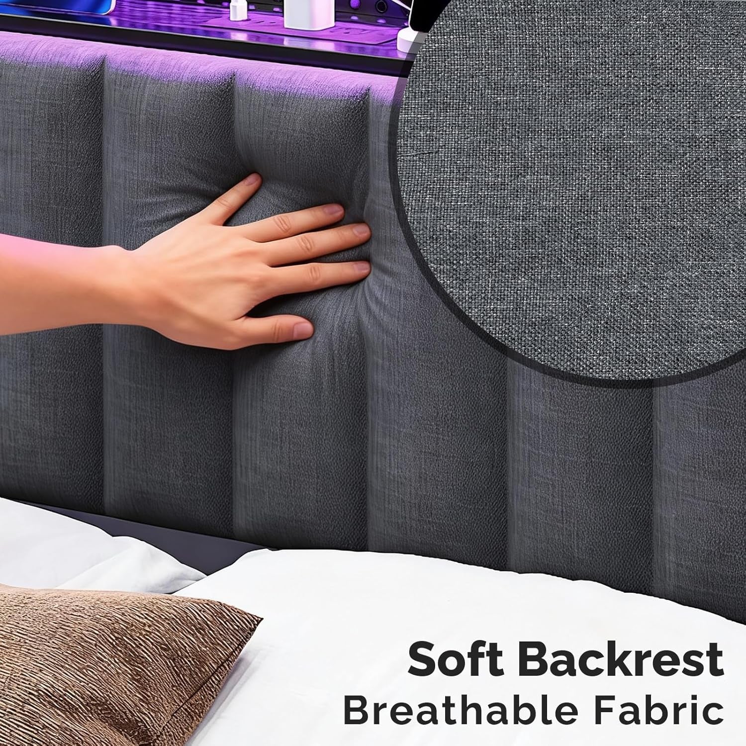 King Size Headboard Only, Adjustable Upholstered Headboard with 2 Tier Shelves and Pegboard with Charging Stations and LED Lights, Modern Bed Headboard with Storage for Bedroom Decor
