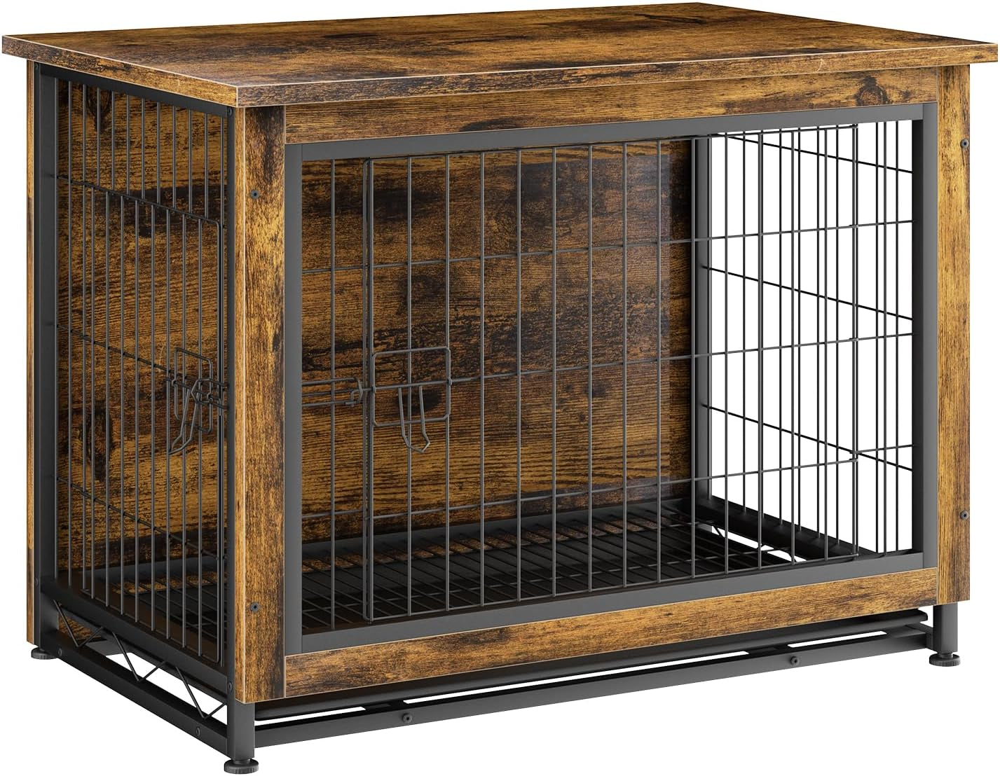 Dog Crate Furniture, Wooden Dog Crate Table, Double-Doors Dog Furniture, Indoor Kennel, Dog Cage/Brown/M