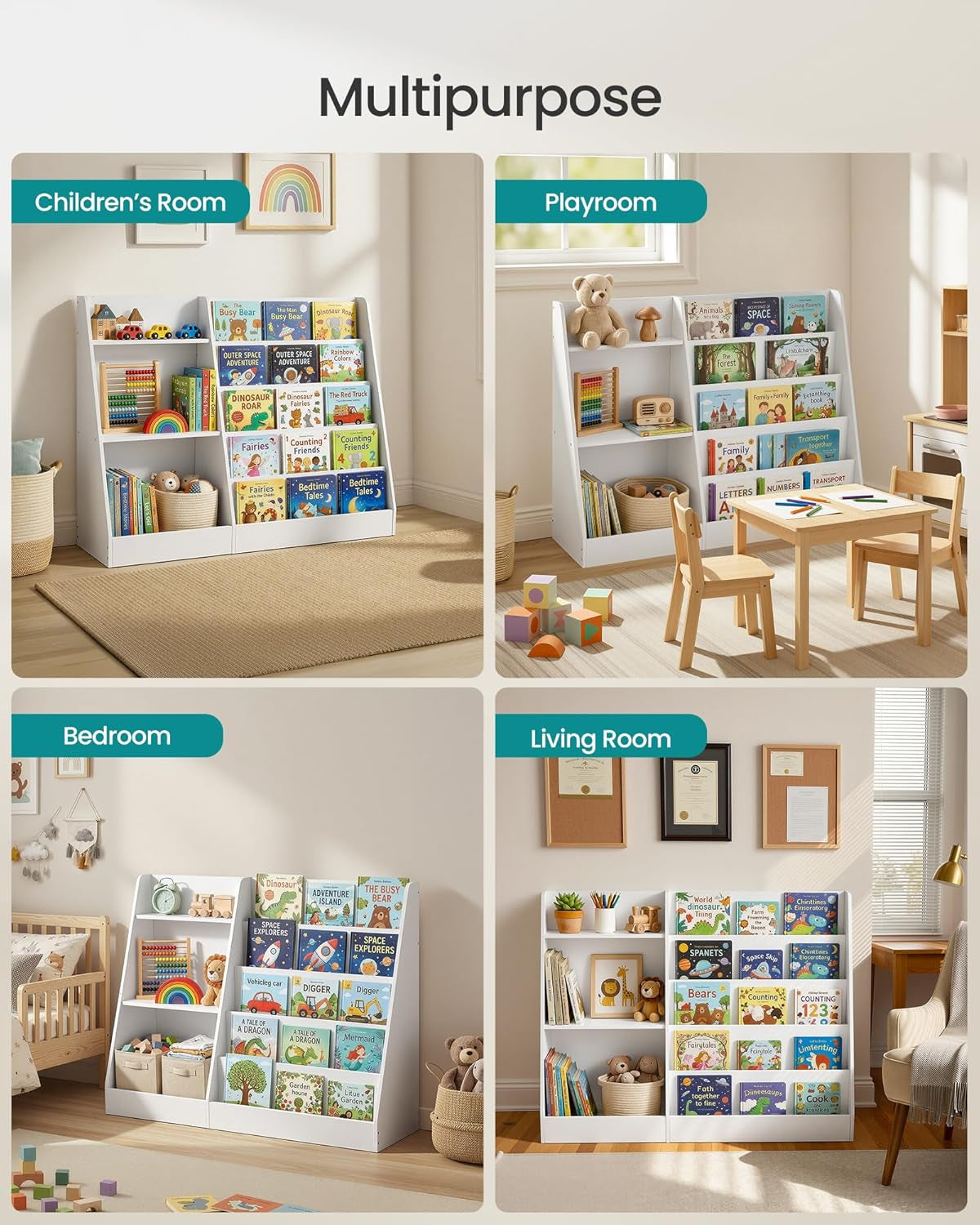 Book and Toy Storage Organizer, 5-Tier Montessori Kids Bookshelf and Toy Storage Shelf, for Children'S Room, Reading Nook, 11.8 X 40.8 X 31.5 Inches, Cloud White UGKR077WZ01