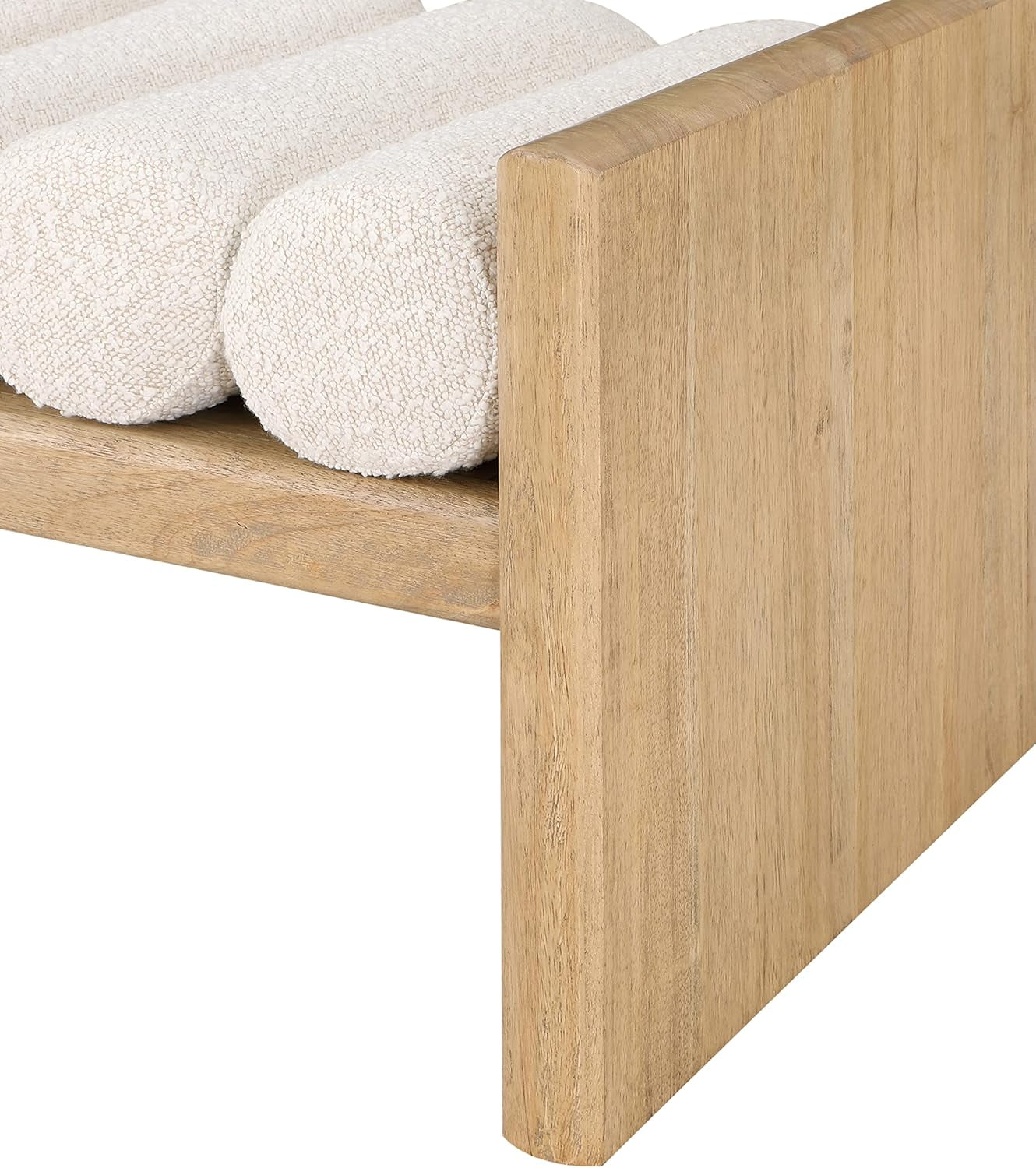 179Cream Waverly Collection Modern | Contemporary Bench with Solid Wood Rich Natural Finish, Luxurious Cream Boucle Fabric, 52" W X 19" D X 18" H, Cream