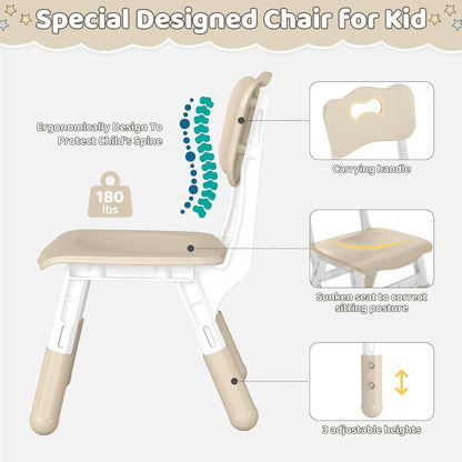 Height-Adjustable Kids Table and 4 Chairs Set, Toddler Table and Chair Set with Graffiti Desktop, 31.5''L X 23.6''W Children Activity Table for Daycare, Classroom, Home