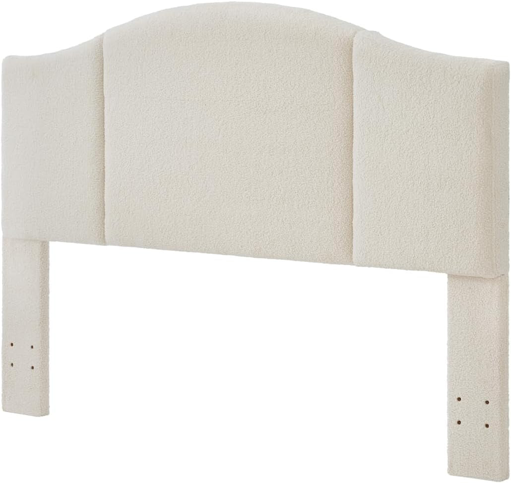 Middle Century Upholstered Foldable Headboard, Modern Boucle Teddy Fabric Queen/Full Headboard 6033-Q-Cream