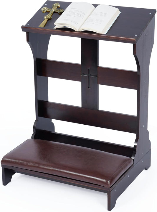 Prayer Bench Kneeler, Wooden Prayer Kneeler for Home, Prayer Bench for Kneeling at Home, Padded Kneeler Shelf for Kneeling at Home, Church Prayer Bench Stool Table with Cushion
