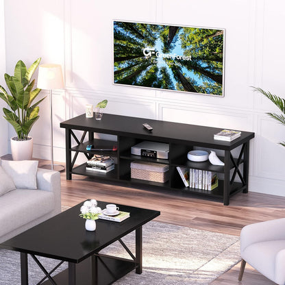 TV Stand for TV up to 65 Inches, Entertainment Center with 6 Storage Cabinet for Living Room, 55 Inch Farmhouse Television Stands Console Table, Industrial TV Stands for Living Room, Black