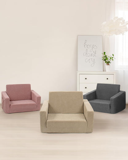 Toddle & Kids Chair,2-In-1 Soft Toddler Couches That Fold Out,Toddler Chairs Comfy 1-3 Years Old,Convertible Sofa to Lounge,Grey