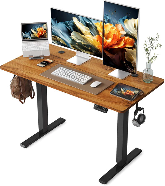 Electric Standing Desk, 48 X 24 Inches Stand up Desk with Splice Board, Adjustable Height Desk, Computer Desk for Home Office, Black Frame/Rustic Brown Top