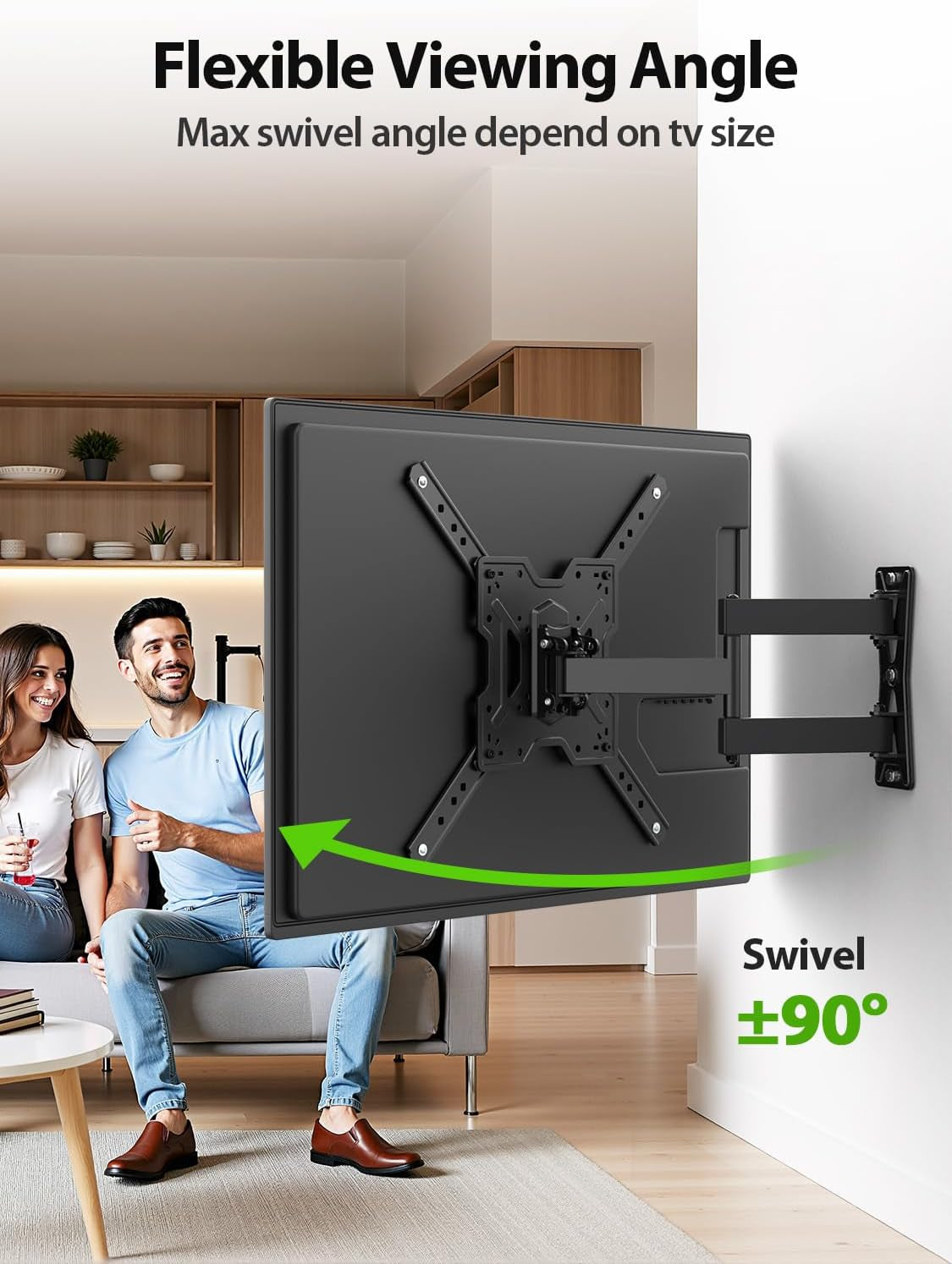 UL Listed Full Motion TV Mount, Swivel Articulating Tilt TV Wall Mount for 26-65 Inch LED, 4K, Wall Mount Bracket with VESA 400X400Mm up to 77Lbs, Perfect Center Design -XMM006-1