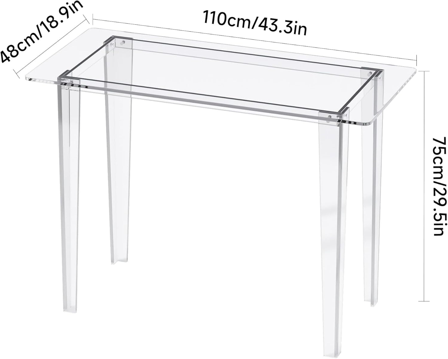 Acrylic Desk - Clear Acrylic Table, Modern Home Office Study Table, Extended Surface Multi-Purpose Console, Sturdy Lightweight Workstation for Small Spaces (Transparent-L)