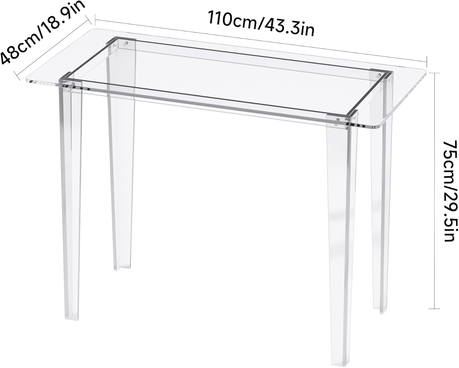 Acrylic Desk - Clear Acrylic Table, Modern Home Office Study Table, Extended Surface Multi-Purpose Console, Sturdy Lightweight Workstation for Small Spaces (Transparent-L)