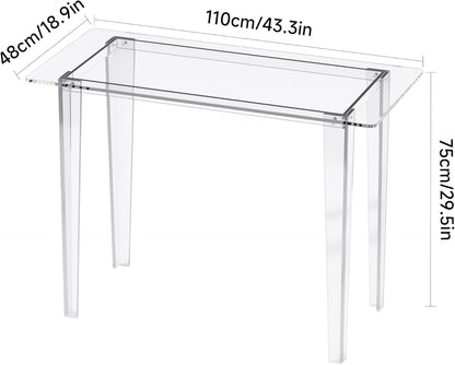 Acrylic Desk - Clear Acrylic Table, Modern Home Office Study Table, Extended Surface Multi-Purpose Console, Sturdy Lightweight Workstation for Small Spaces (Transparent-L)