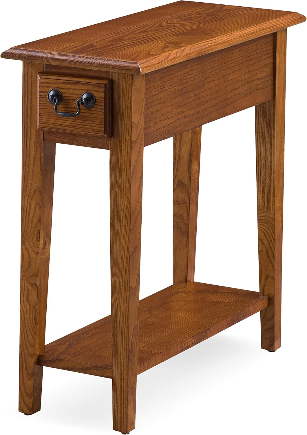 Haven Ridge End Table, Solid Wood, 1 Storage Drawer, Bottom Display Shelf, Narrow, Easy-Assembly, Medium Oak, 24.0 In. L X 10.0 In. W X 24.0 In. H, 9017-MED