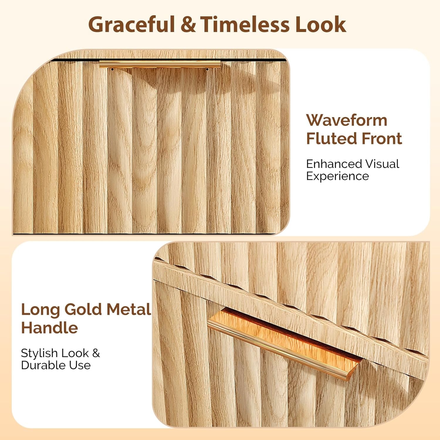 Fluted Wardrobe Closet Armoire with Doors and Drawers, Wardrobe Cabinet with Hanging Rack, Bedroom Closet Wood, Oak Free Standing Armoire with Shelf and Solid Wood Legs, 31.5"W*19.7"D*69.3"H