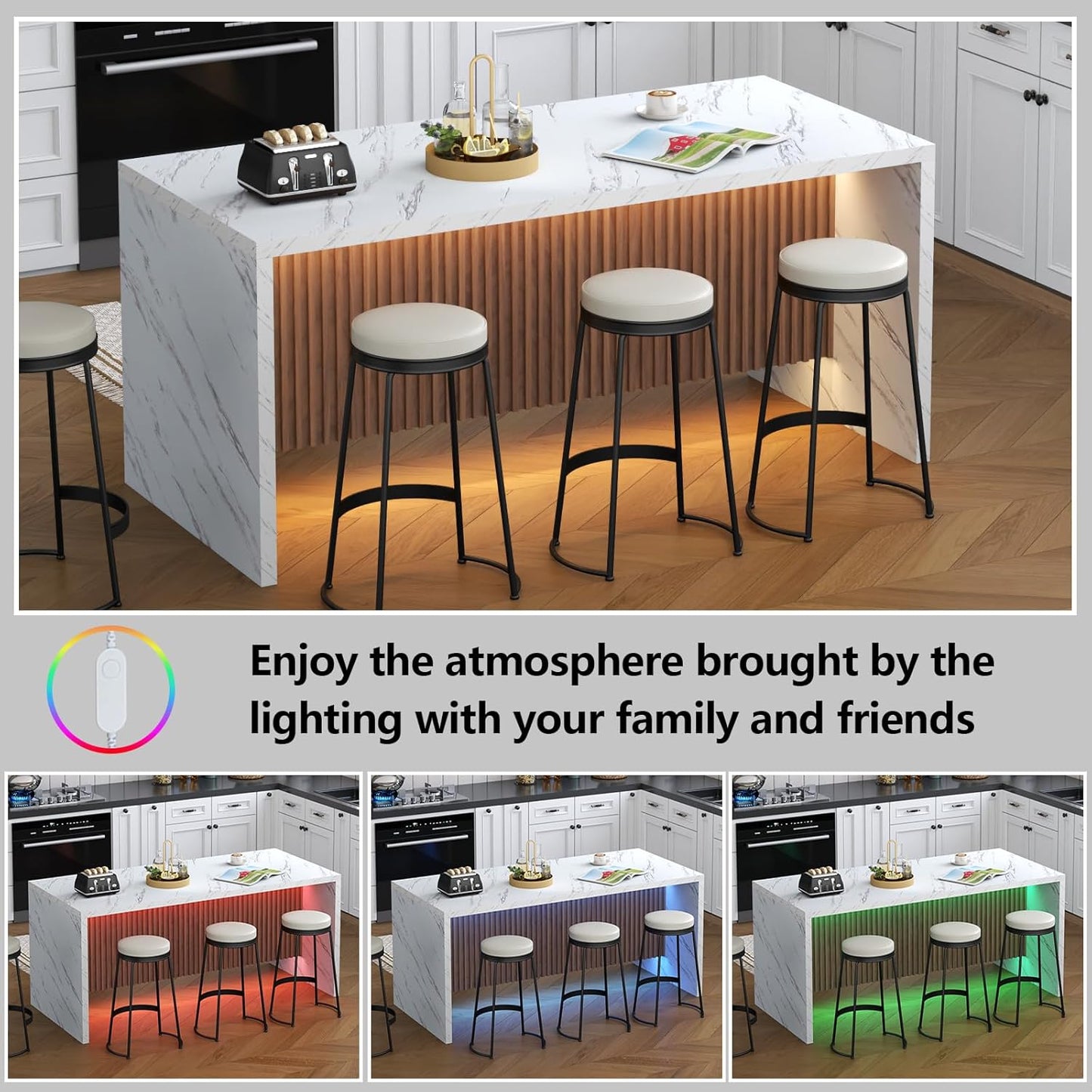 71" Large Imitation Marble Dining Table for 6-8 People(Patent Pending), Island Table with LED Lights, Mordern Marble Stripes Kitchen Dining Table with Grille Design for Dining Room,Living Room,White