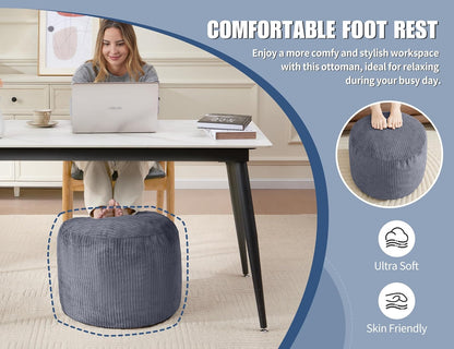 Pouf Ottoman Foot Stools Ottoman with Foam Small Corduroy Ottomans for Living Room Ottomans Pouf 20X15 Floor Poufs Foot Rest for Office Chair Dark Grey Foot Stool Small
