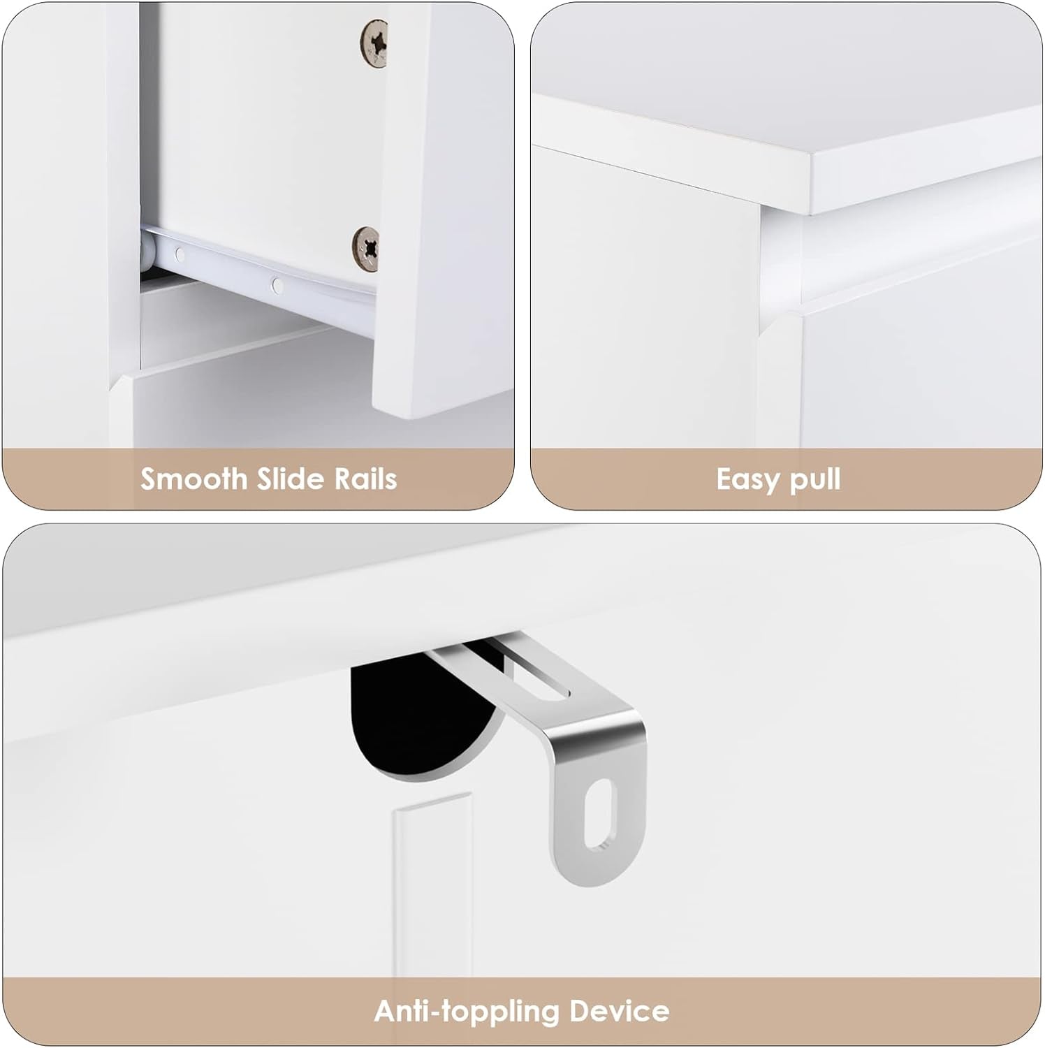 White Dresser, 6 Drawer Dresser, Modern Tall Floor Storage Cabinet with Metal Sliding Rail, Wooden Handleless Drawer Cabinet, 6-Layer Large Capacity Vertical Dressers for Home & Office