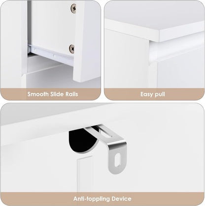 White Dresser, 6 Drawer Dresser, Modern Tall Floor Storage Cabinet with Metal Sliding Rail, Wooden Handleless Drawer Cabinet, 6-Layer Large Capacity Vertical Dressers for Home & Office