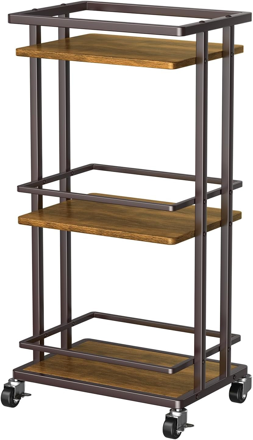 3 Tier Bar Cart for Home, Rolling Mini Liquor Bar for Wine Beverage Dinner Party, Utility Kitchen Storage Island Serving Cart on Wheels, Coffee Bar Cabinet for Kitchen Dining Living Room, Brown