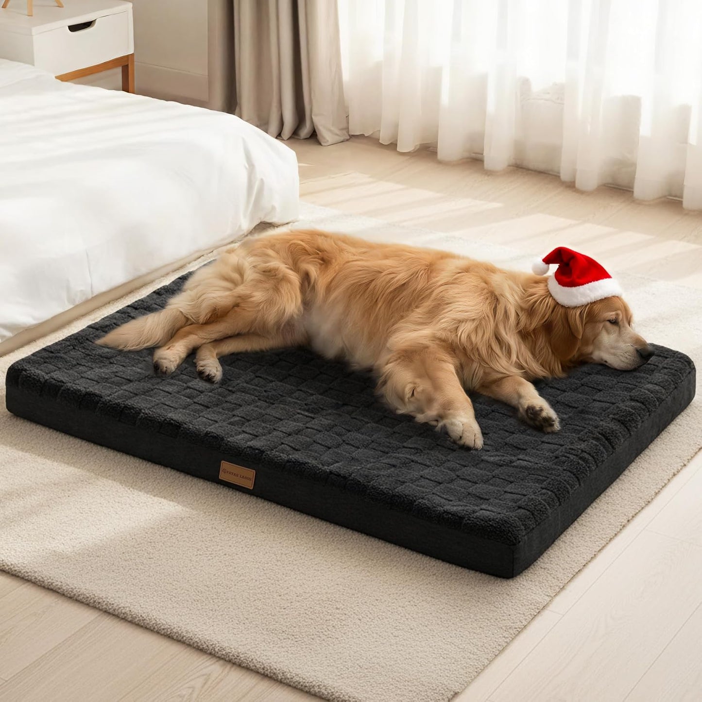 Orthopedic Dog Bed Large Sized Dog 36''X24'', Waterproof Soft Comfortable Egg Crate Foam Large Pet Beds Crate Mat with Removable Washable Cover and Nonskid Bottom, Black