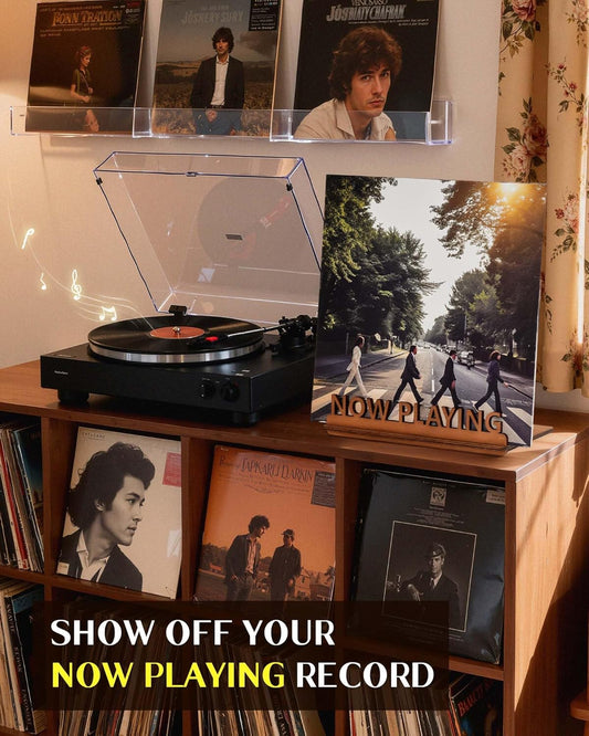 Now Playing Vinyl Record Stand, Tabletop Wooden Record Holder, Now Spinning Vinyl Stand Storage for Albums Magazine, Vintage Album Display Organizer Rack for LP Enthusiast
