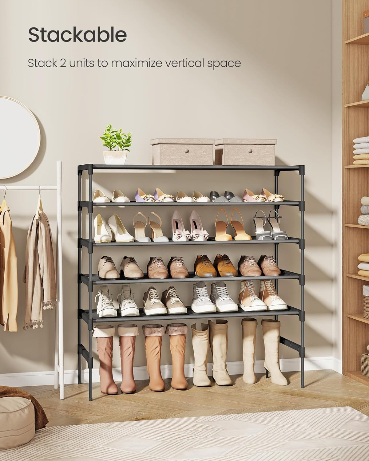 Shoe Rack, 3-Tier Shoe Storage Organizer, Space-Saving, 11.6 X 36.1 X 21 Inches, Entryway, Metal Frame, Non-Woven Fabric Shelves, Ink Black ULSH033BH01S