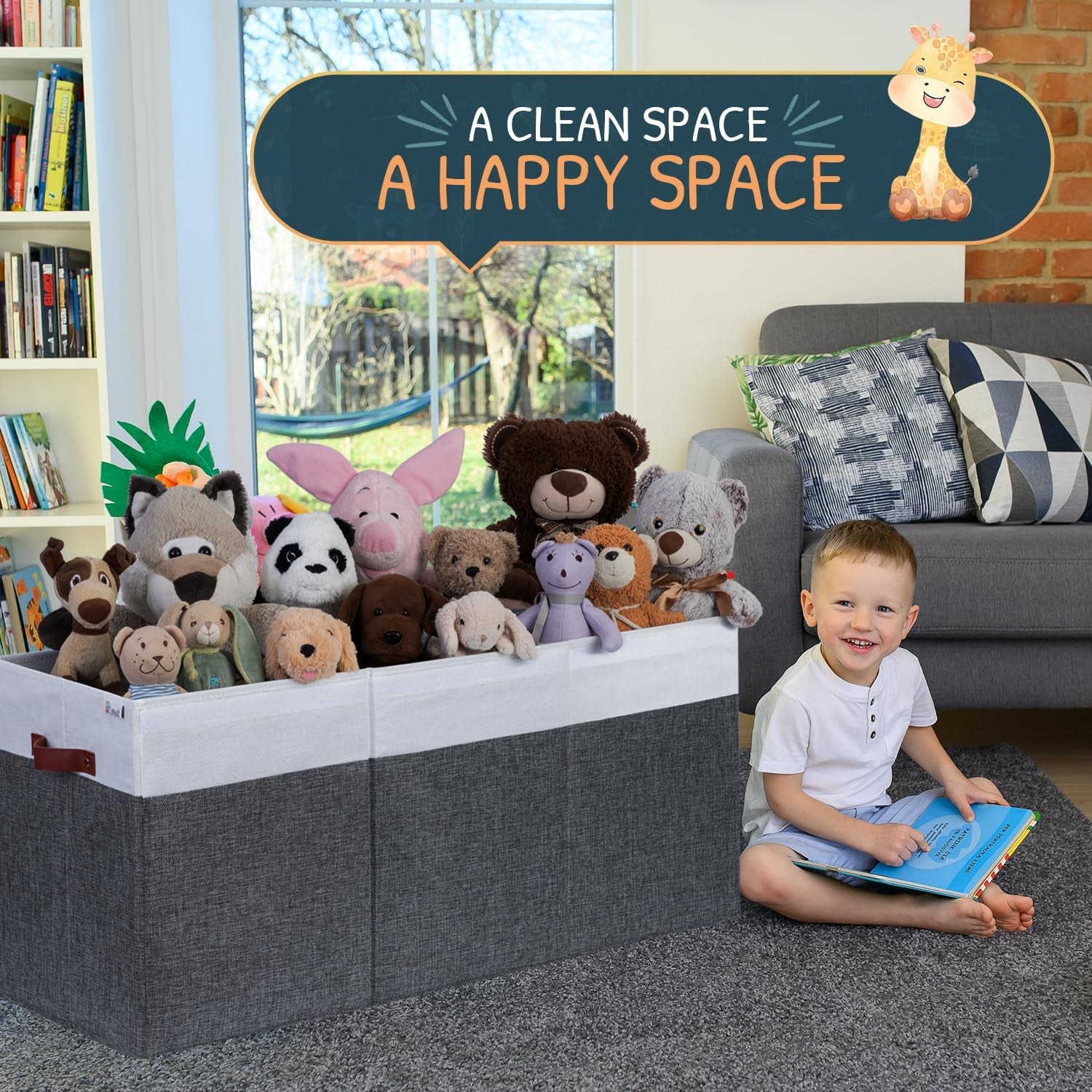 Extra Large Toy Storage Organizer with Lid - Sturdy, Collapsible Toy Chest Storage Box Design - Toys Bin with Dividers for Kids, Nursery, Bedroom, Playroom 37"X16"X14"