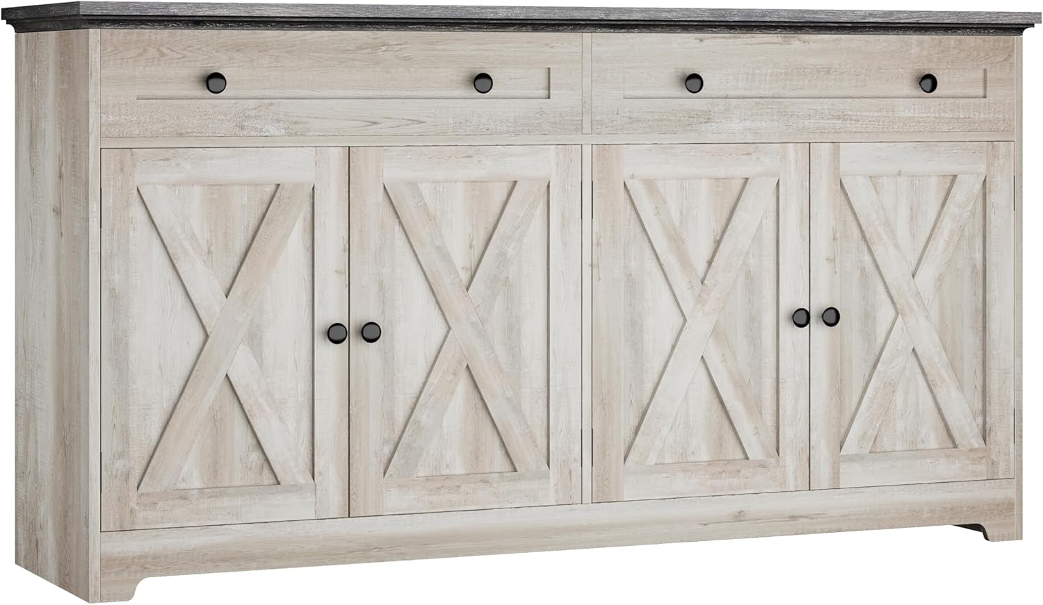 Buffet Cabinet with Storage, Sideboard Storage Cabinet, Kitchen Cabinet with Drawers and Doors, Charcoal Grey and Beige Maple
