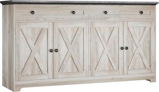 Buffet Cabinet with Storage, Sideboard Storage Cabinet, Kitchen Cabinet with Drawers and Doors, Charcoal Grey and Beige Maple