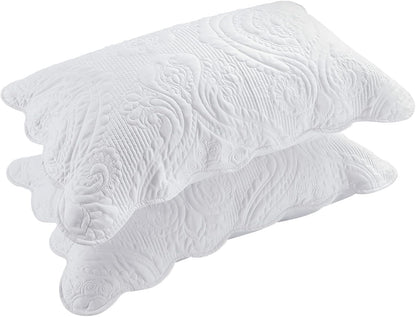 Quilted Pillow Shams Set of 2, Decorative Microfiber King Bed Pillow Shams, Soft Breathable Pillow Covers with Envelope Closure (White, 2Pcs:20 X 36Inch)