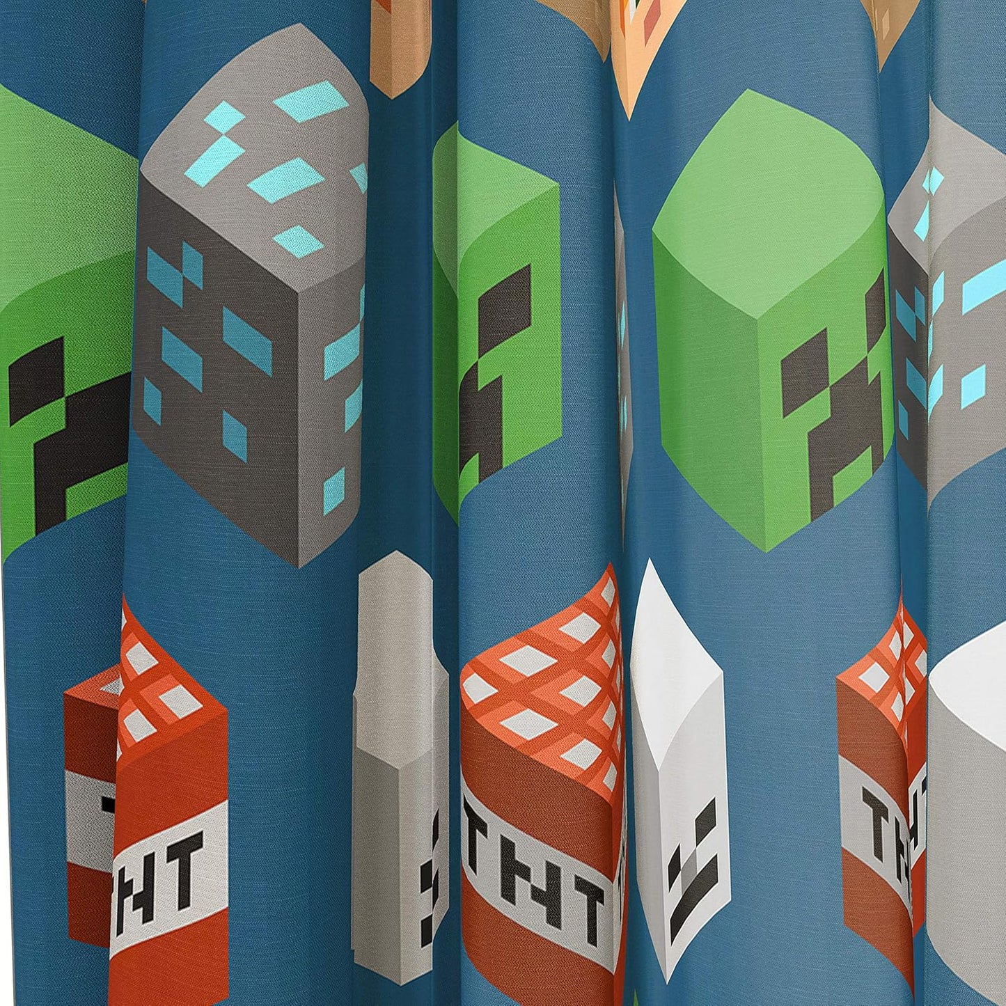 Minecraft Isometric Blue 63 in Drapes 4 Piece Set - Beautiful Room Decor&Easy Set Up, Bedding Features Creeper - Window Curtains Include 2 Panels&2 Tiebacks (Official Minecraft Product)