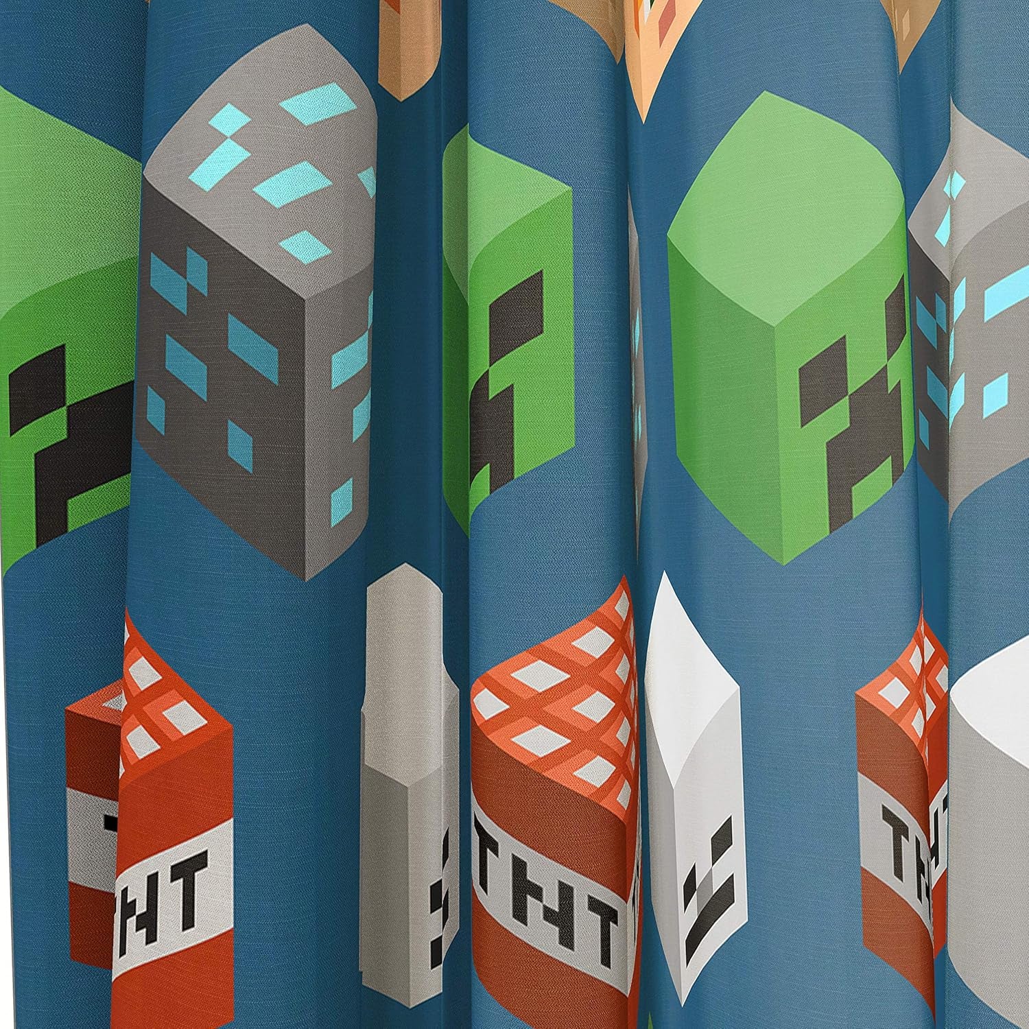 Minecraft Isometric Blue 63 in Drapes 4 Piece Set - Beautiful Room Decor&Easy Set Up, Bedding Features Creeper - Window Curtains Include 2 Panels&2 Tiebacks (Official Minecraft Product)