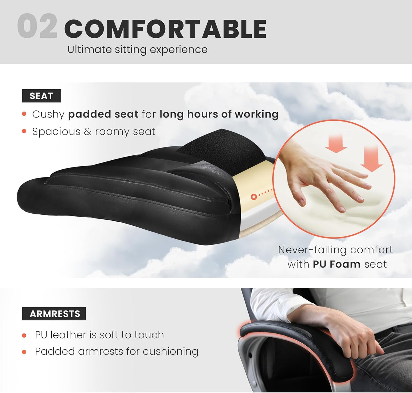 Office Desk Ergonomic Gaming Chair High Back Adjustable Computer Chair with Wheels and Lumbar Support Comfy Leather Executive Swivel (Jet Black)