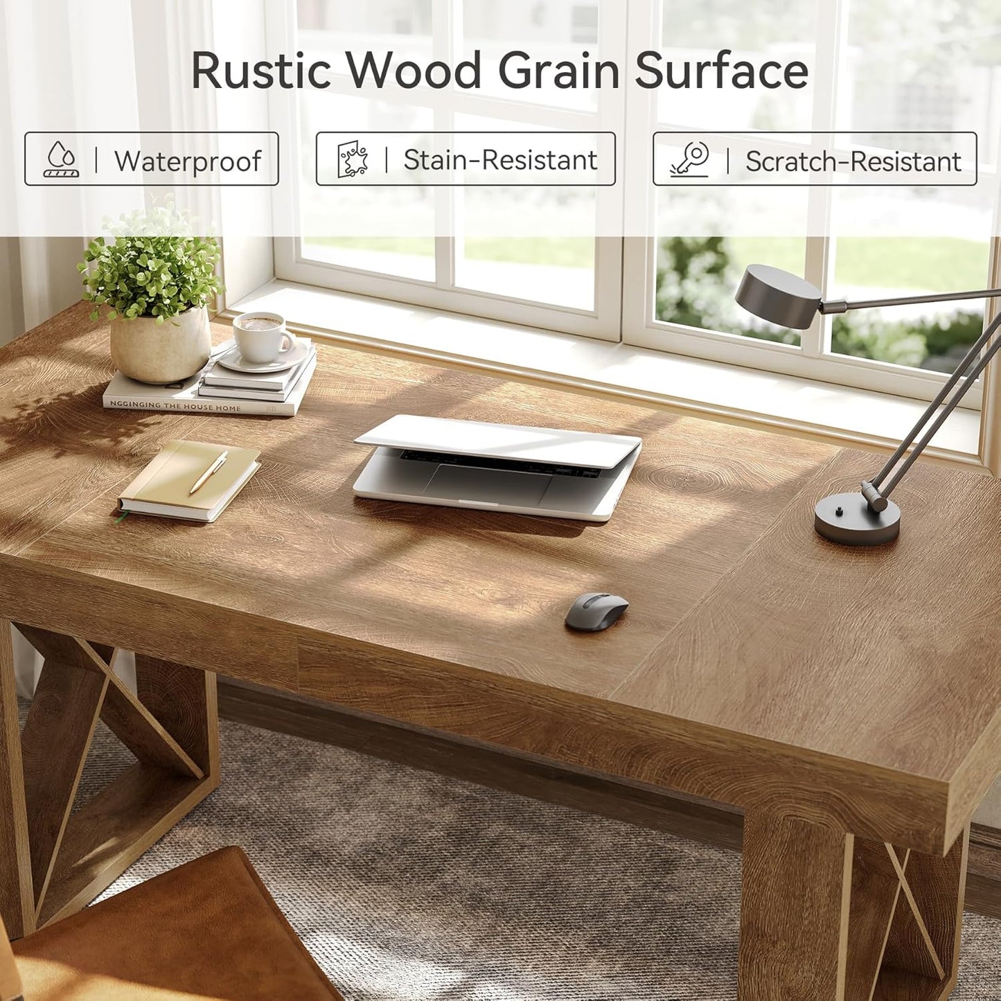 63-Inch Computer Desk, Simple Thick Appearance, Study Gaming Writing Workstation Executive Office Desk for Home, Study Room, Brown
