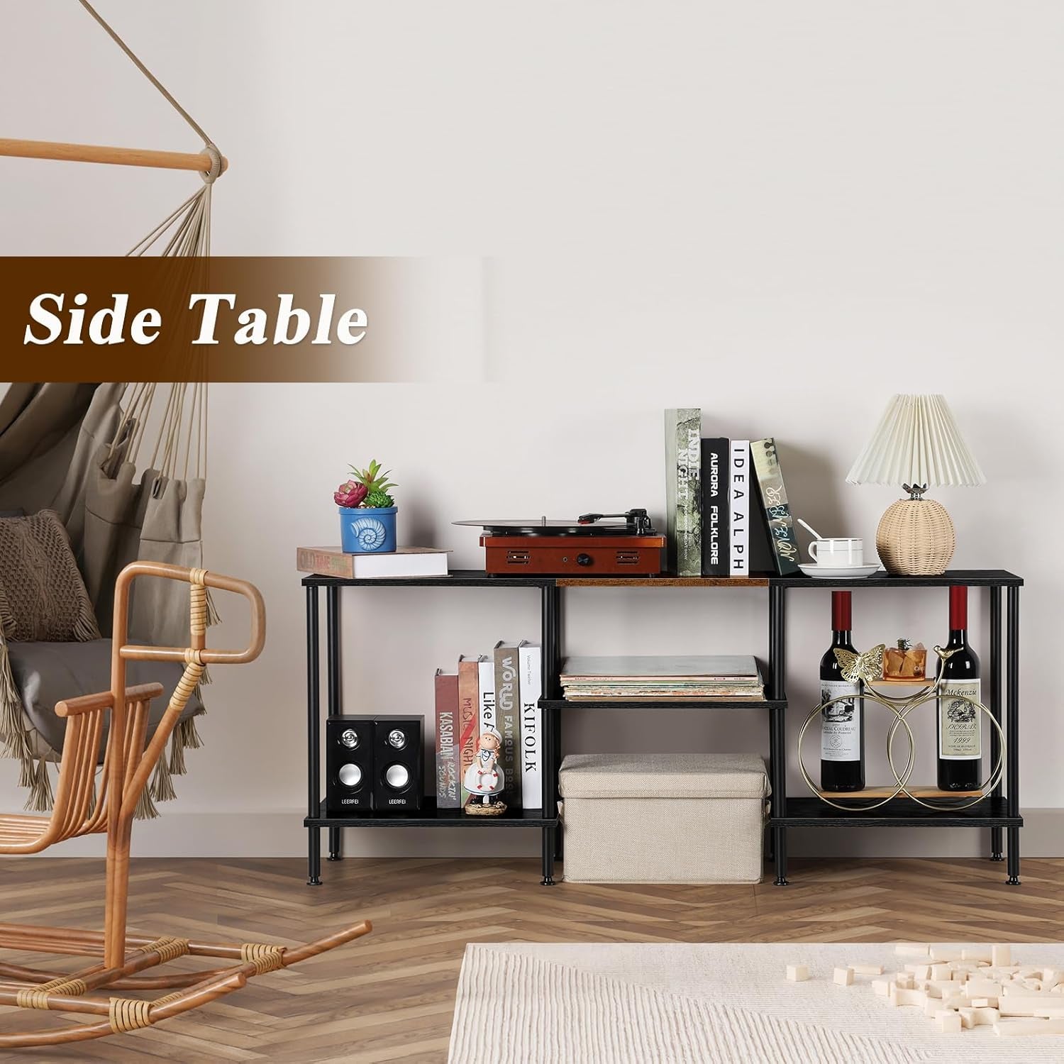 TV Stands for Living Room 50 Inch TV Stand with Power Outlet Entertainment Center with Storage 3 Tier TV Console Table for 50 43 40 32 Inch TV, Black