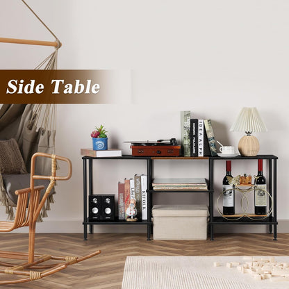 TV Stands for Living Room 50 Inch TV Stand with Power Outlet Entertainment Center with Storage 3 Tier TV Console Table for 50 43 40 32 Inch TV, Black